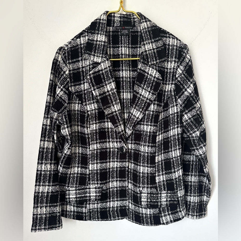 Faith Love Passion Black White Plaid  Professional Blazer Jacket Juniors Plus 1X